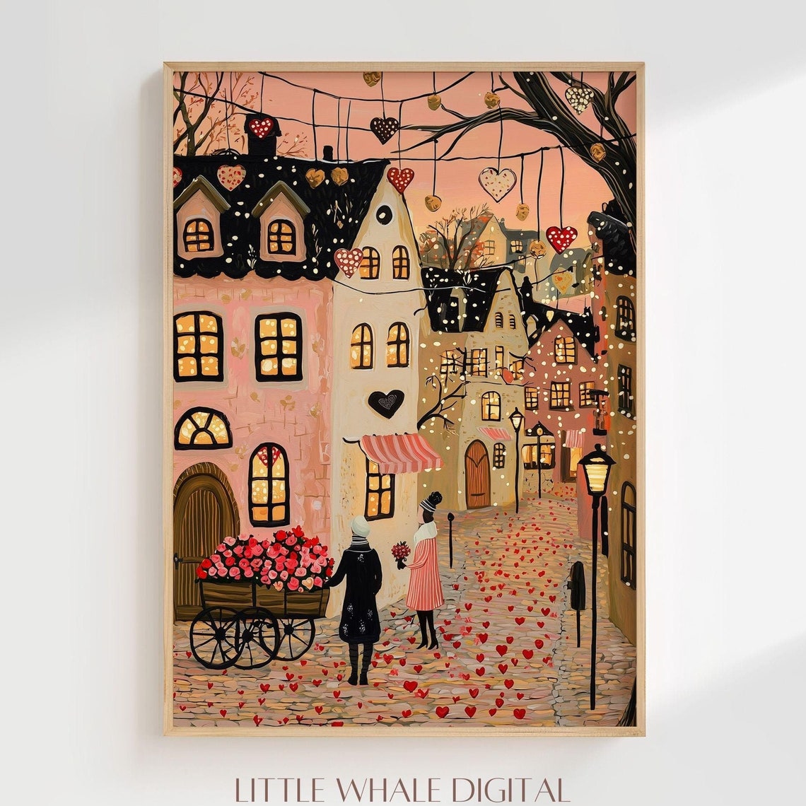 Pink Valentines Town Print Cute Valentines Day Wall Art Valentines Day Decor Romantic Valentines Gift - Image 3