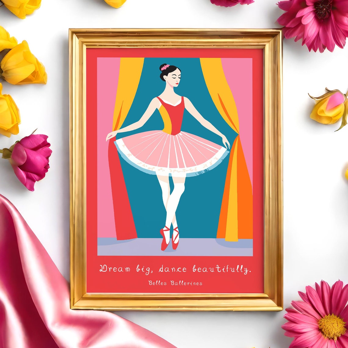 Dream Big Dance Beautifully Ballerina Red Tutu Quote Art Poster