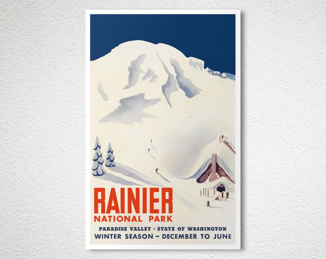 Rainier National Park Paradise Valley Vintage Travel Poster - Image 2
