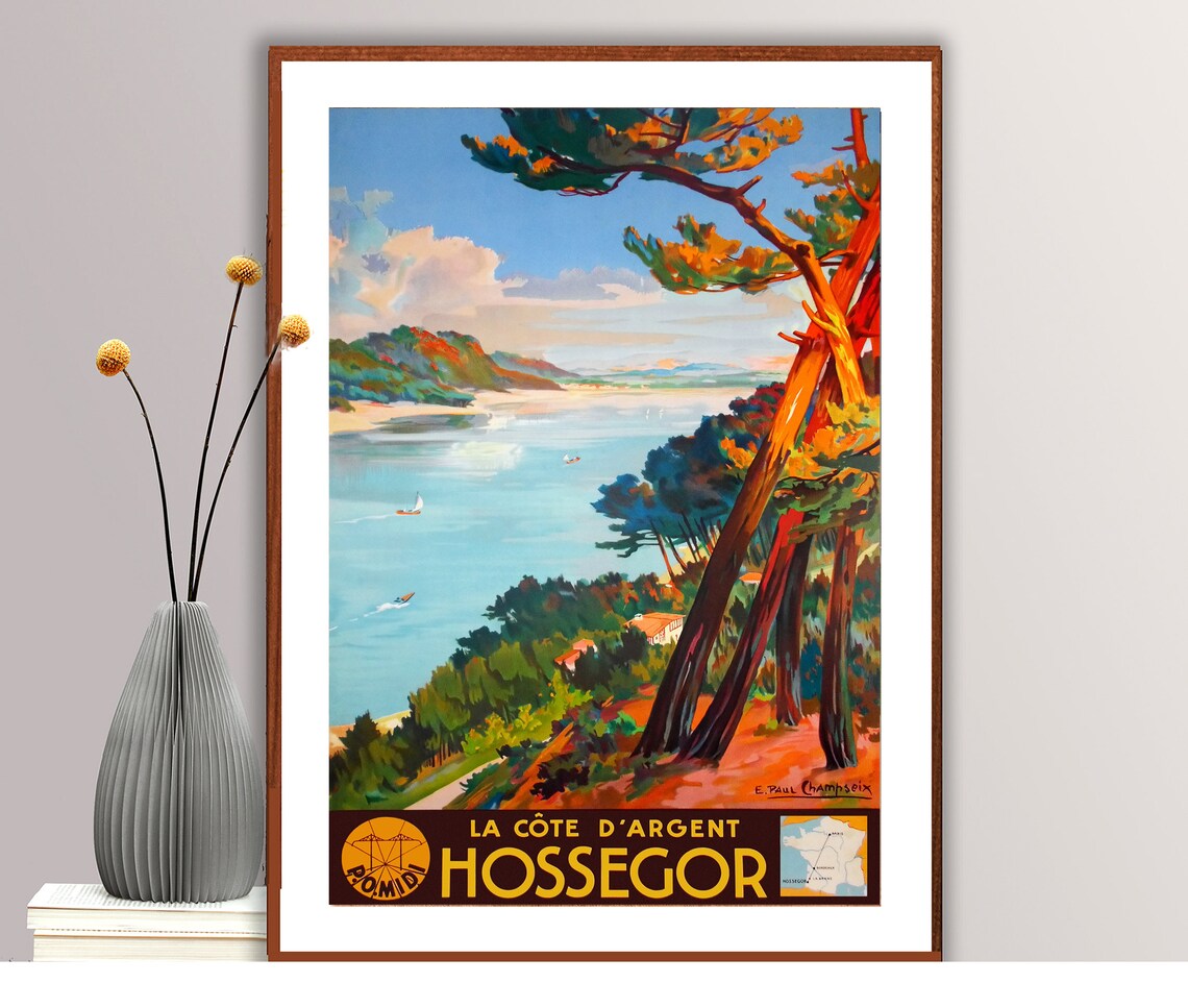 Hossegor France Vintage Travel Poster, Travel Poster