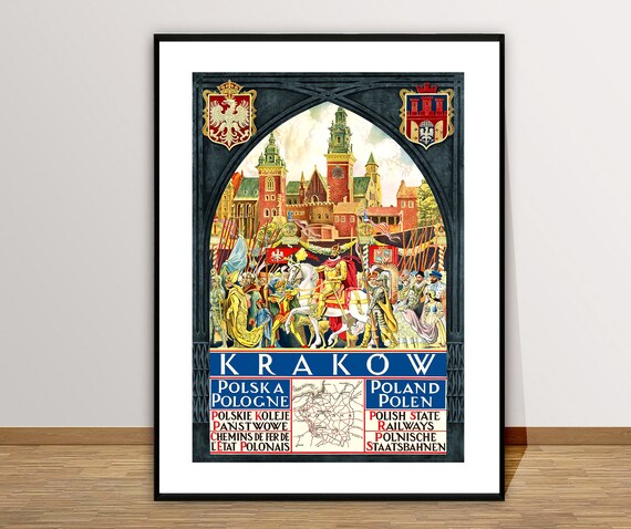 Krakow Vintage Travel Poster, Poland Travel Art Print