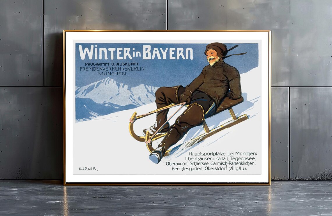 Winter In Bayern Germany Vintage Ski Travel Poster - Image 2