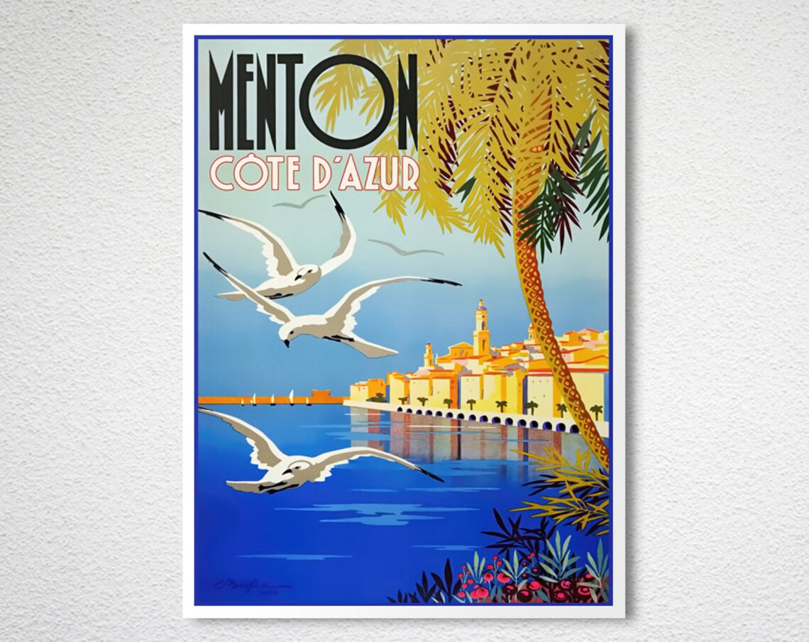 Menton Cote Dazur France Vintage Travel Poster - Image 2
