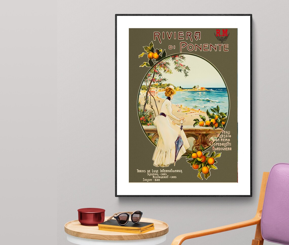 Riviera Di Ponente Italian Riviera Vintage Railway Travel Poster