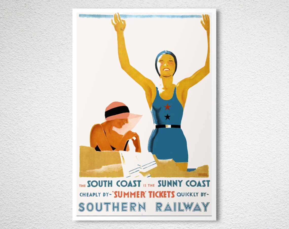South Coast Sunny Coast Southern Railway Vintage Travel Poster - Image 2