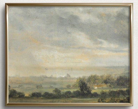 Landscape After Rain French Country Wall Art Moody Countryside Painting Vintage Landscape Oil Painting L15