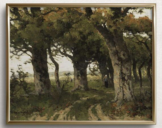 Trees By The Coast Moody Landscape Art Moody Forest Oil Painting Vintage Forest Wall Art L29