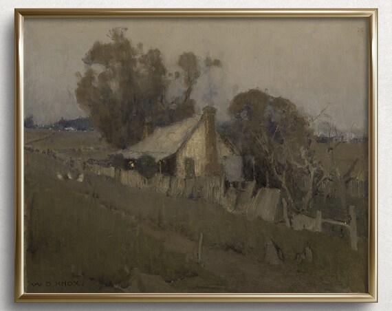 Countryside Cottage Moody Landscape Painting Vintage Oil Painting Summer Cottage Art Print L32