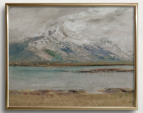 Countryside Mountains Moody Landscape Wall Art Vintage Landscape Oil Painting Vintage Landscape Print L297