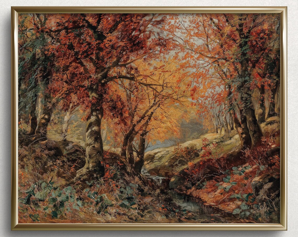 Autumn Forest Trees, Fall Painting Wall Art Print