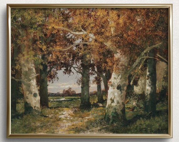 Forest Trees In Autumn Ii Vintage Autumn Prints Moody Autumn Painting Fall Art Prints Autumn Painting Fall Painting L73