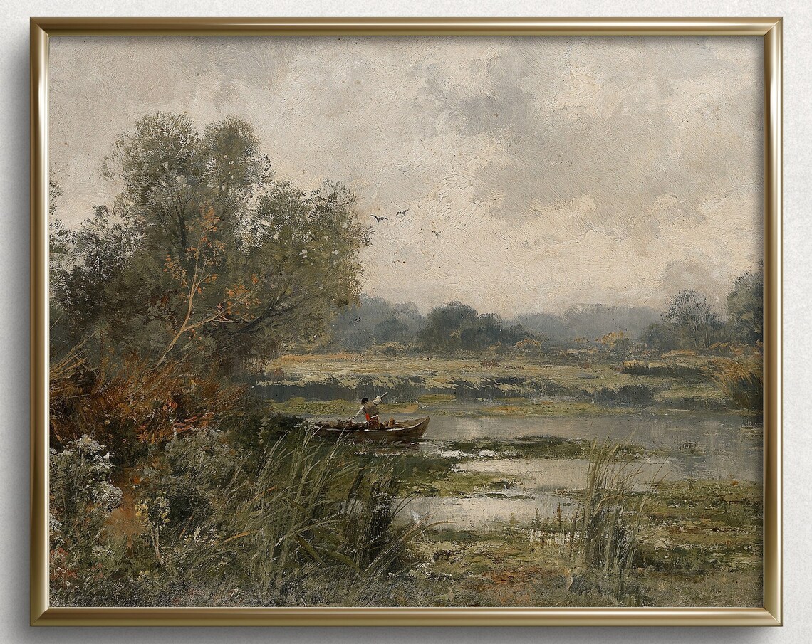Autumn Fishing Autumn Wall Art Moody Autumn Painting Fall Art Prints Autumn Painting Fall Painting L78