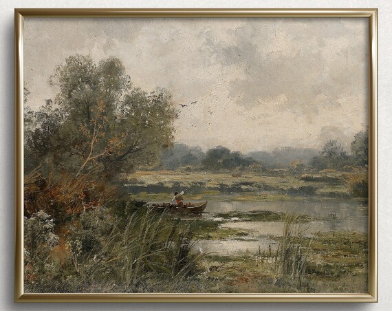 Autumn Fishing Autumn Wall Art Moody Autumn Painting Fall Art Prints Autumn Painting Fall Painting L78