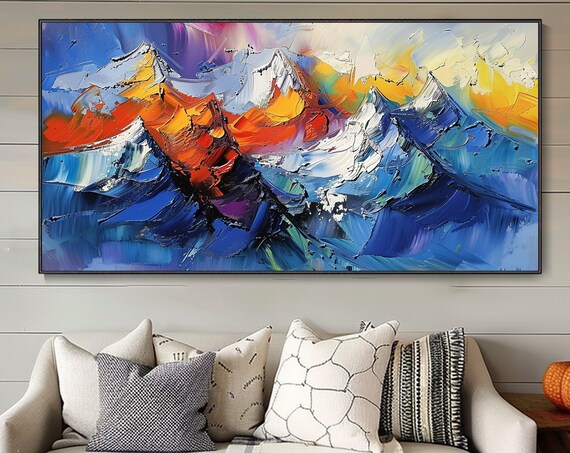 Original Abstract Landscape Mountain Oil Painting Thick Texture Impressionist Decor Art Bedroom Decorative Wall Art Neutral Tones Living