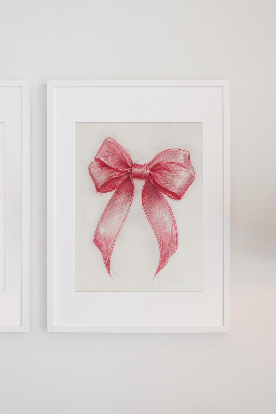 Red Pencil Sketched Ribbon Bow Minimal Preppy Girls Decor Poster - Image 3