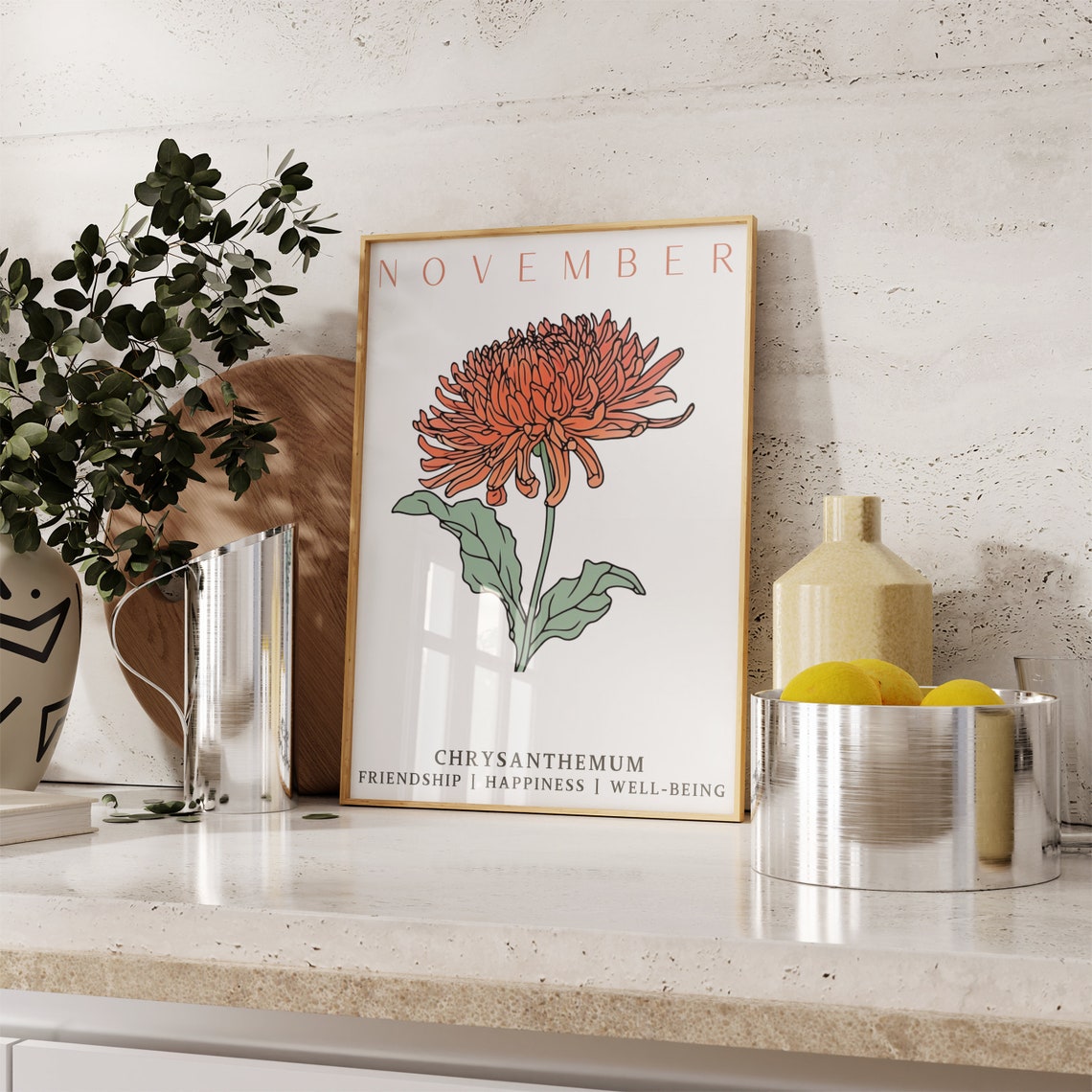 November Birth Flower Chrysanthemum Print Birth Month Floral Art - Image 3