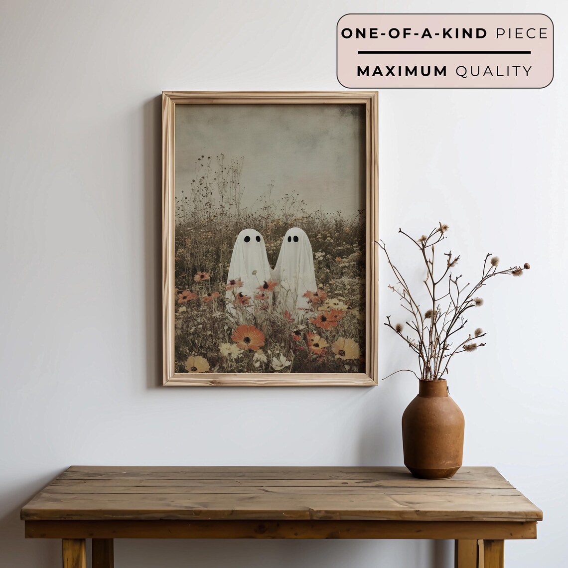 Two Ghosts In Wildflower Meadow Vintage Moody Halloween Autumn Poster - Image 3