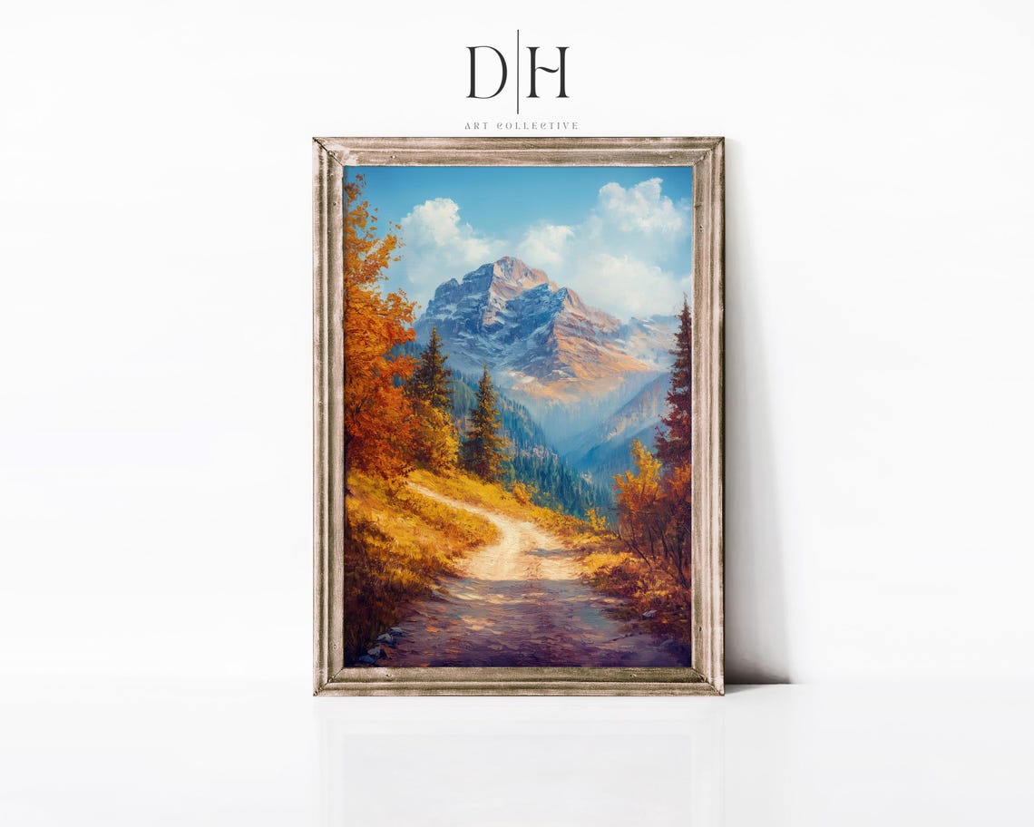 Autumn Mountain Path Snow Capped Peak Alpine Fall Scenery Poster
