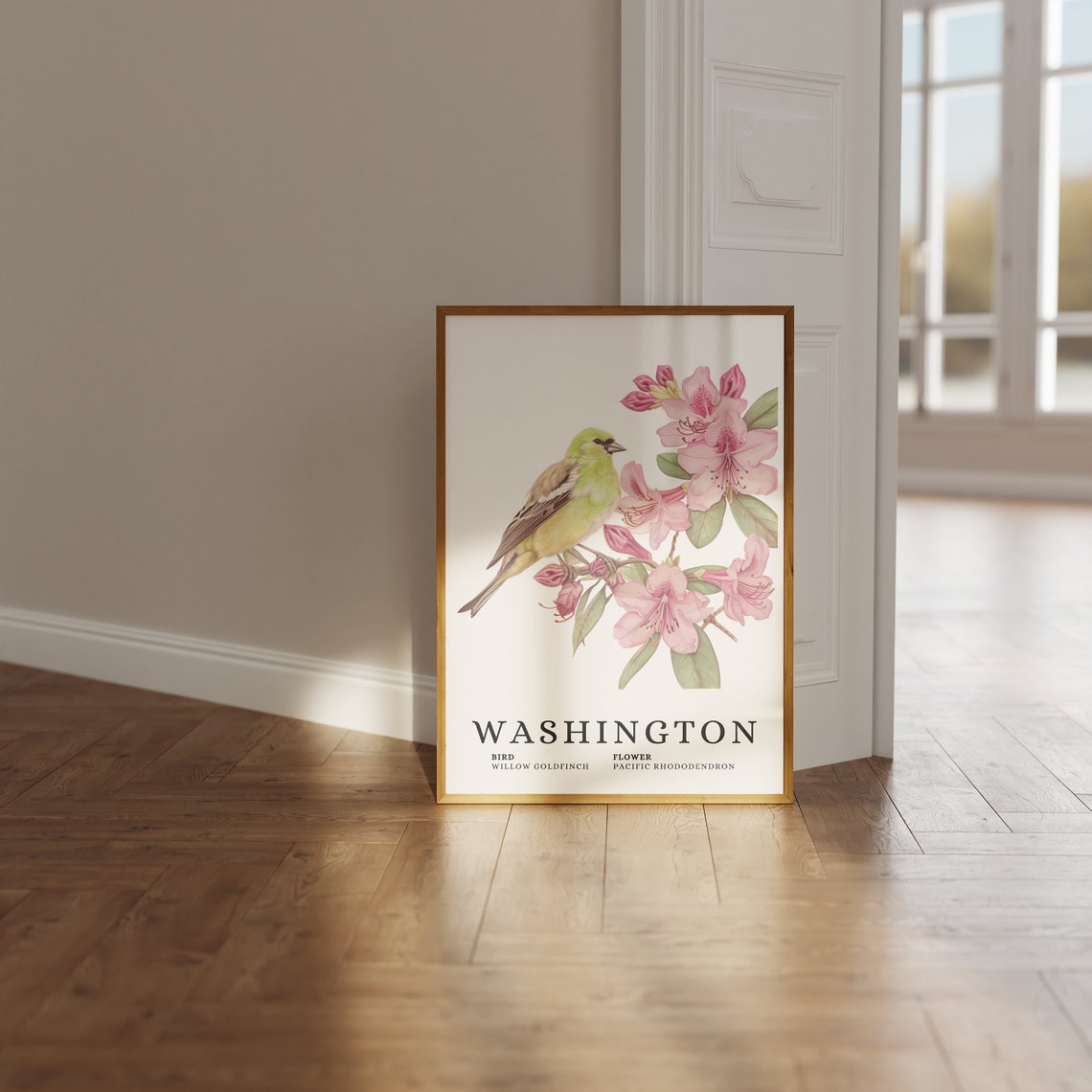 Washington Willow Goldfinch Pacific Rhododendron Bird Flower Print - Image 3