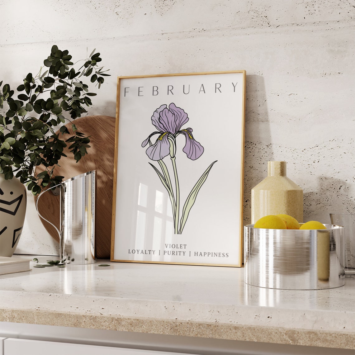 February Birth Flower Violet Iris Print Birth Month Floral Wall Art - Image 3