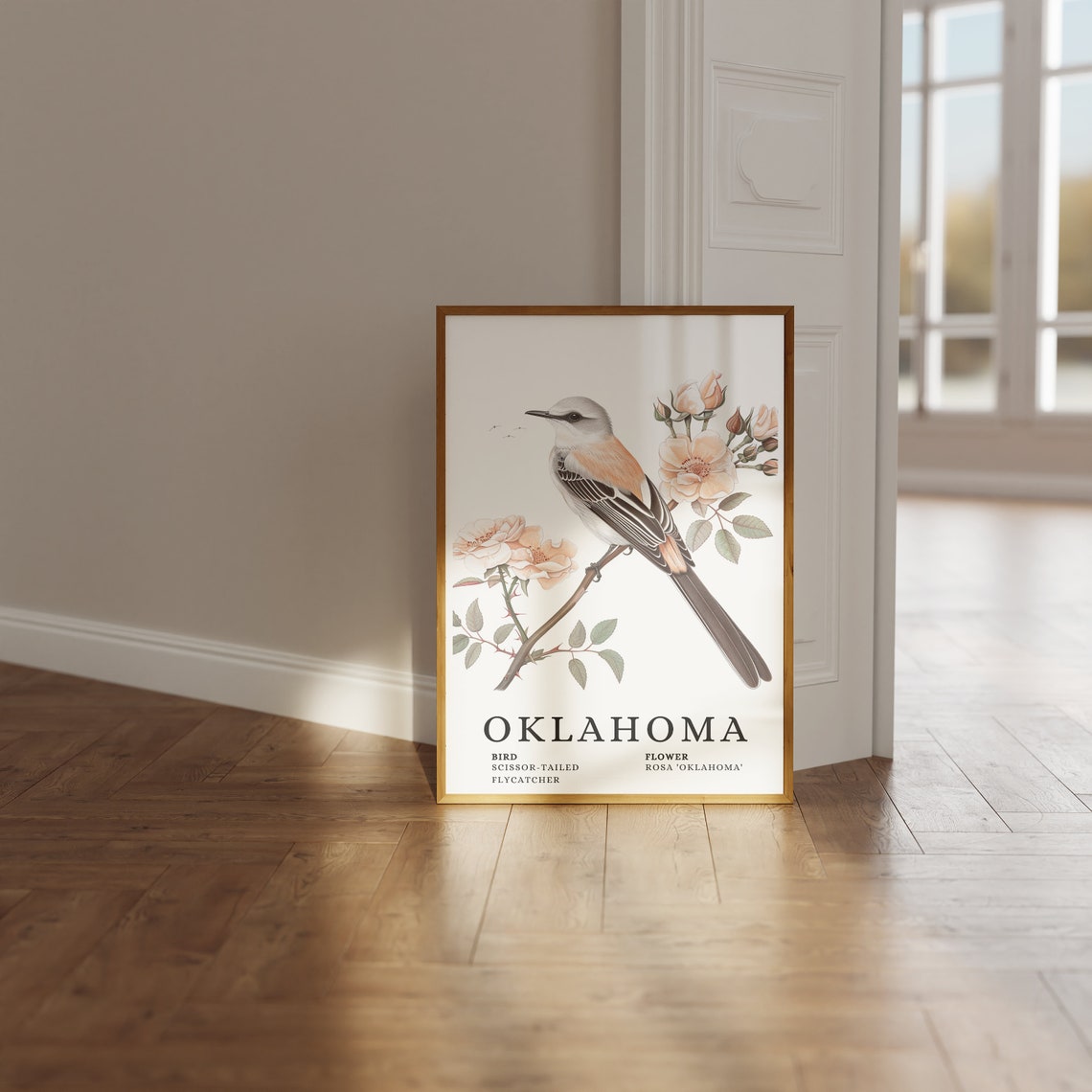 Oklahoma Scissor-Tailed Flycatcher Rosa Oklahoma Bird Flower Print - Image 3
