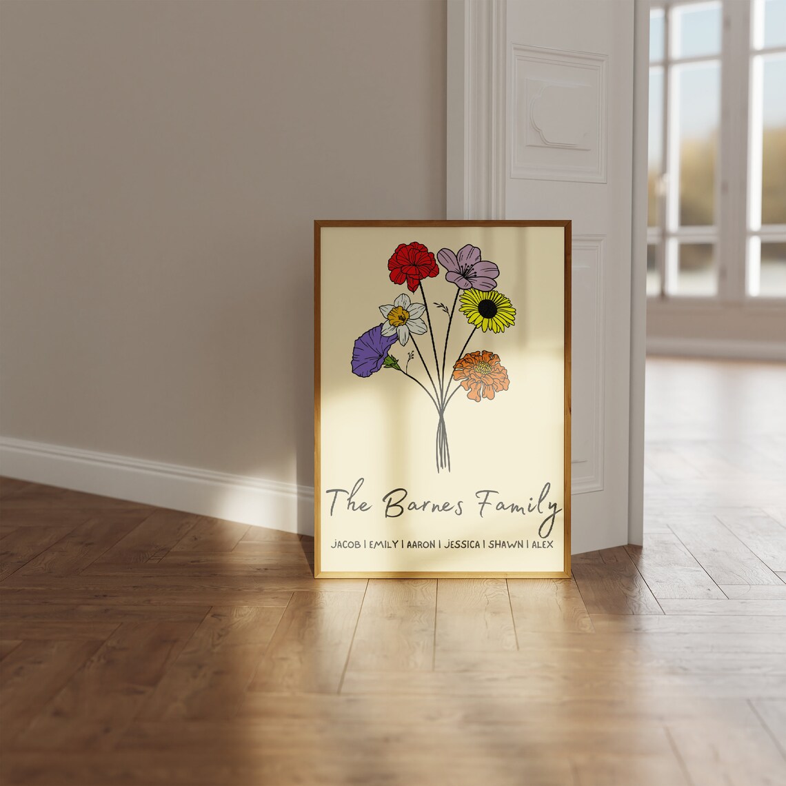 Personalized Family Birth Flower Bouquet Custom Name Art Print - Image 2