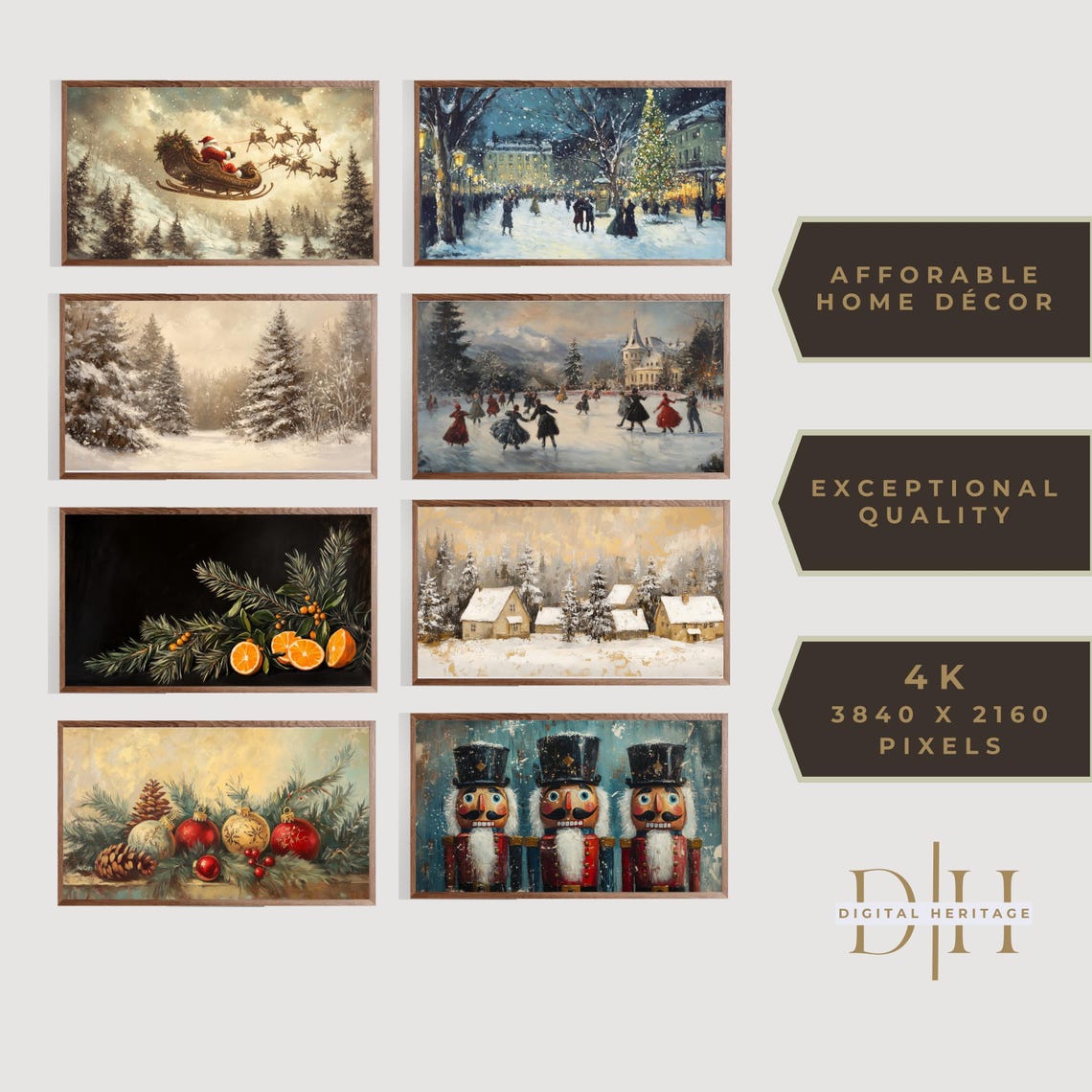Vintage Christmas Frame TV Art Bundle 20 Holiday Painting Prints - Image 3