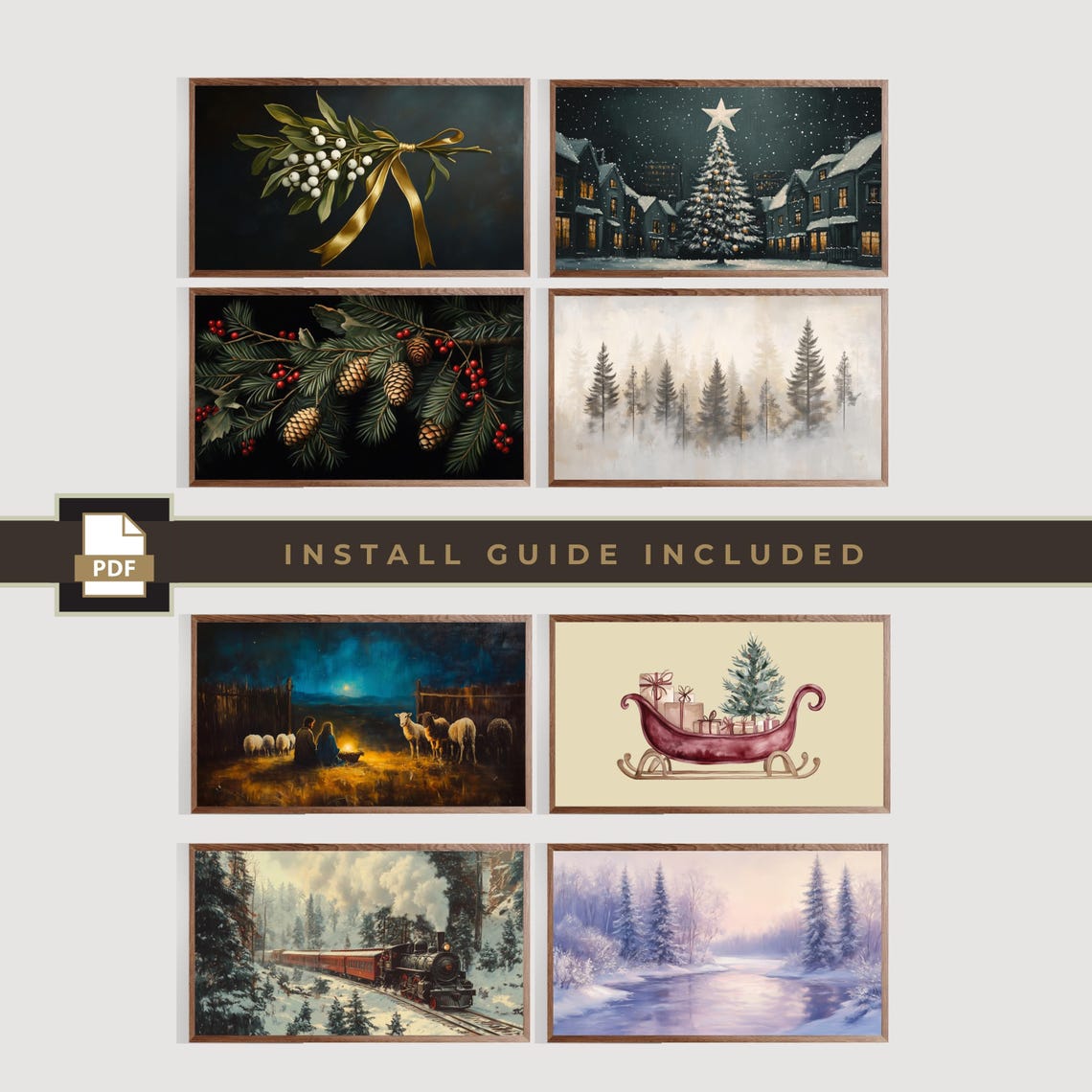 Vintage Christmas Frame TV Art Bundle 20 Holiday Painting Prints - Image 2