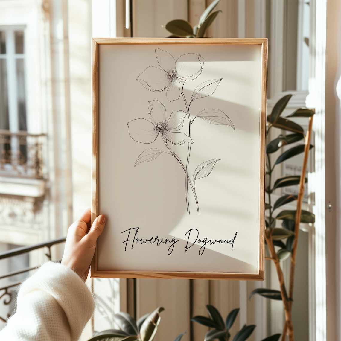 Flowering Dogwood Minimalist Botanical Line Art Wall Art Print