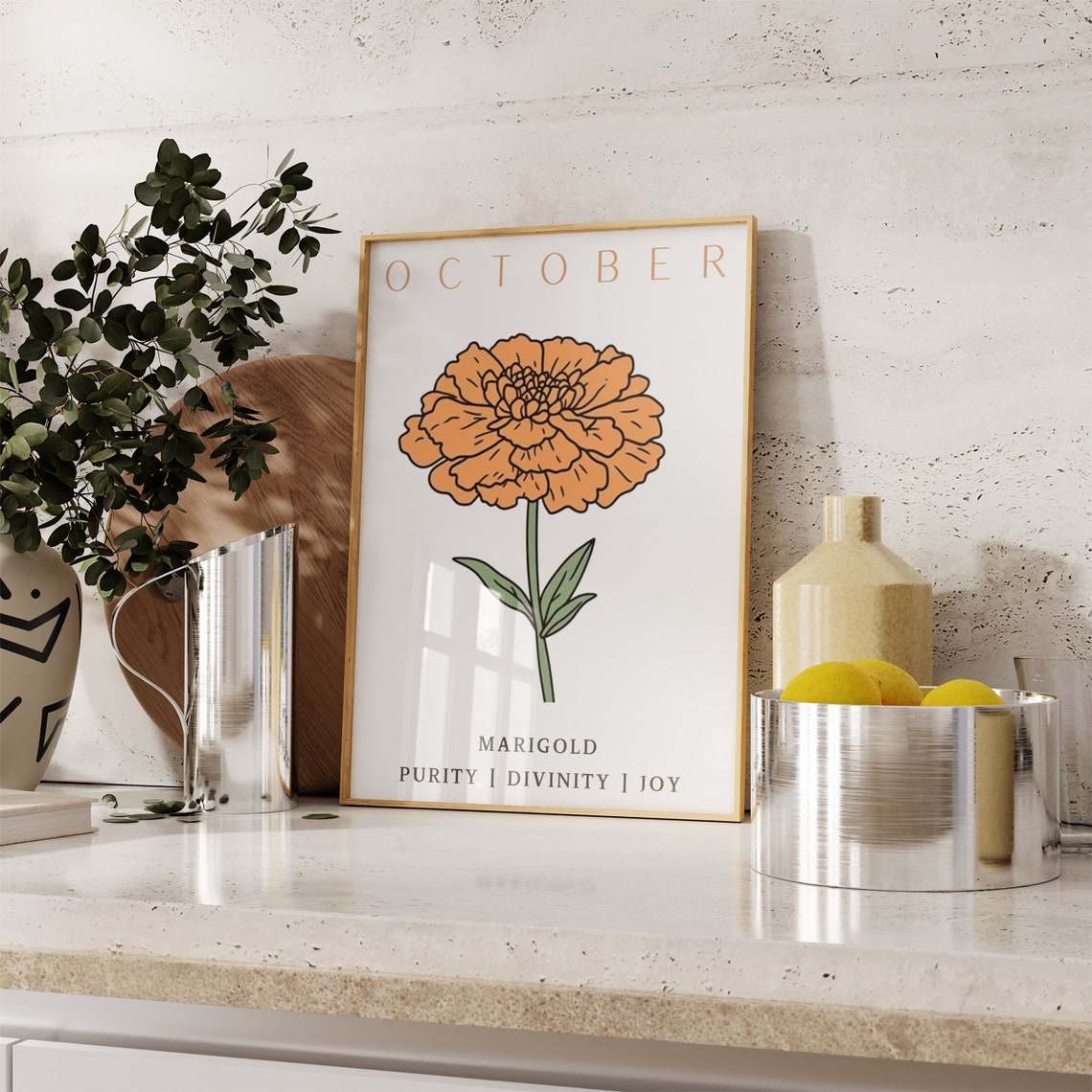 October Birth Flower Marigold Print Birth Month Floral Wall Art - Image 3