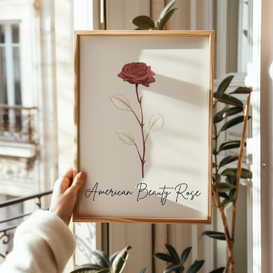 American Beauty Rose Minimalist Botanical Line Art Wall Art Print