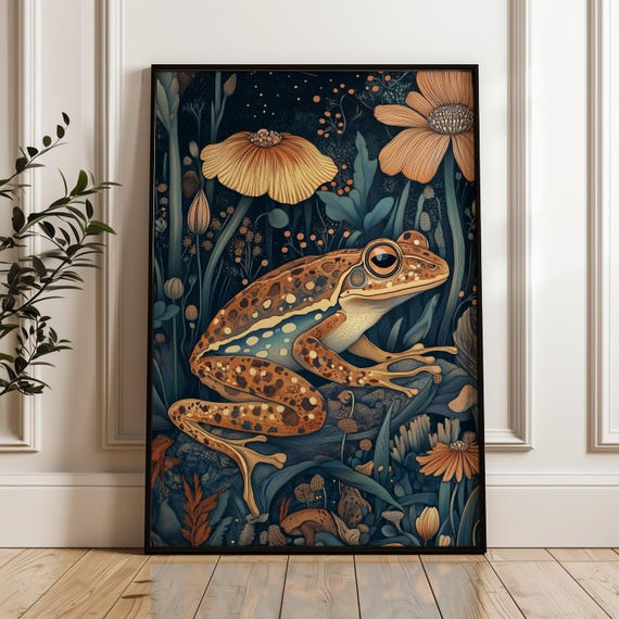 William Morris Inspired Art Print Frog Wall Decor Amphibian Artwork Nature Living Room Cottagecore Bedroom Wall Art