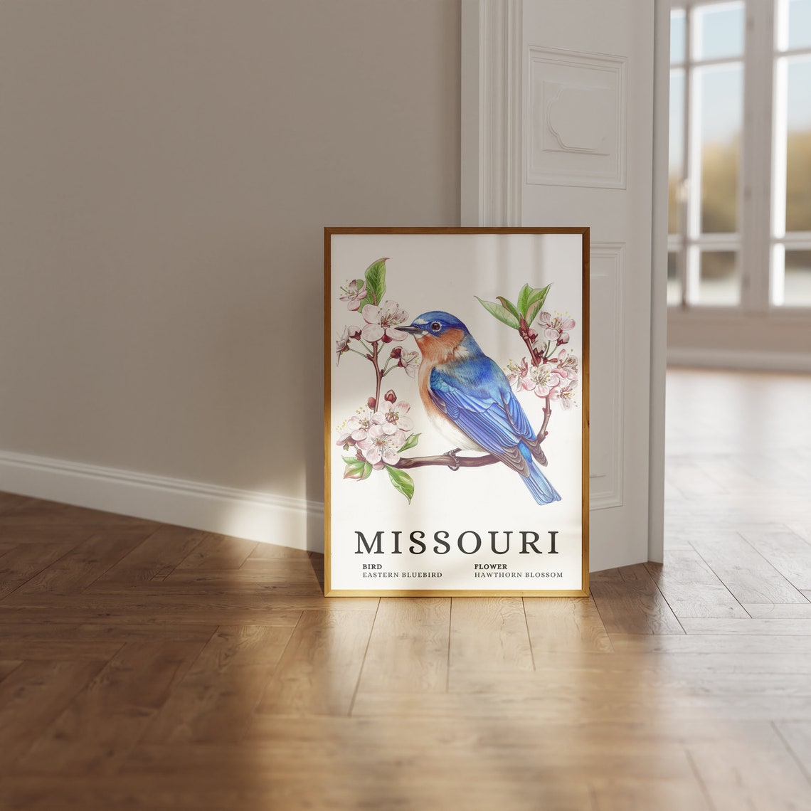Missouri Eastern Bluebird Hawthorn Blossom Bird Flower Art Print - Image 3
