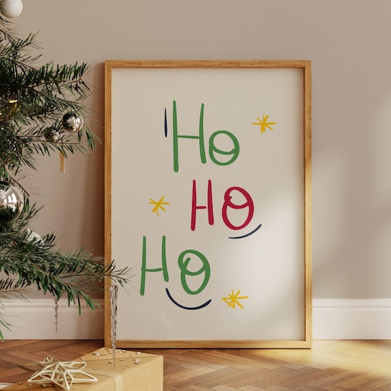 Ho Ho Ho Colorful Hand Lettered Modern Minimalist Christmas Poster