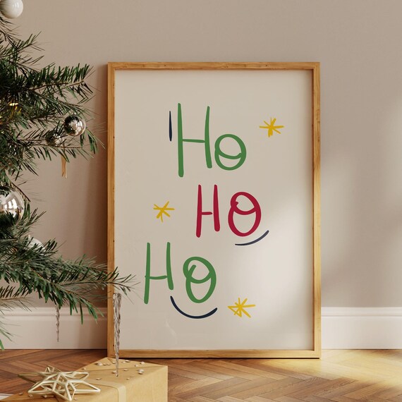 Ho Ho Ho Print Colorful Christmas Decor Cute Christmas Printables Cozy Winter Decor Modern Minimalist Christmas Art
