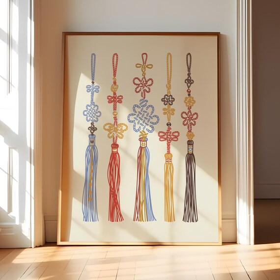 Korean Knot Wall Art Print Maedeup Decor Traditional Asian Tassel Illustration Unframed