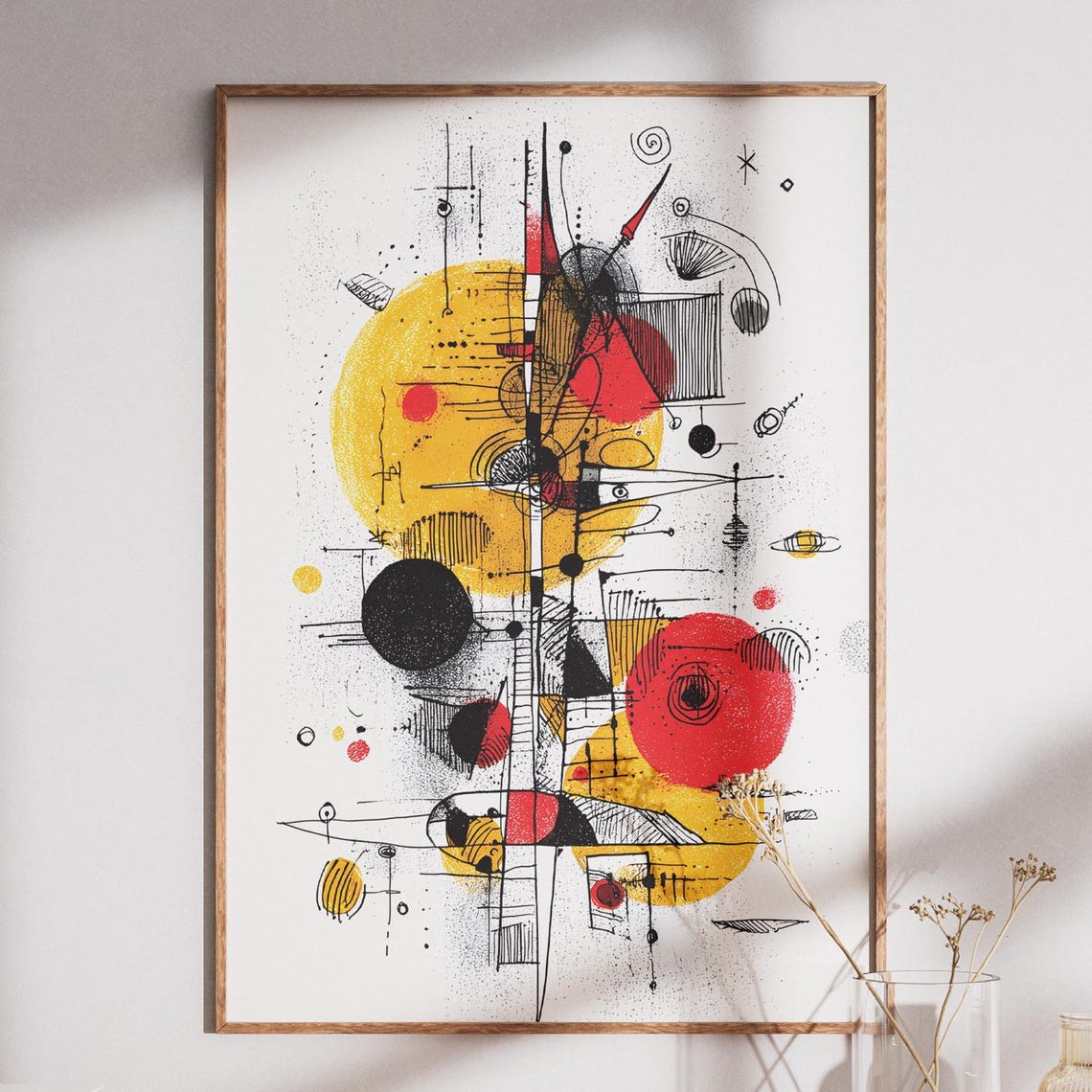Abstract Geometric Midcentury Yellow Red Black Modern Poster