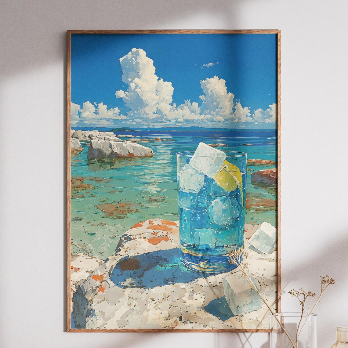 Blue Citrus Cocktail Glass Seaside Rocks Summer Drink Poster