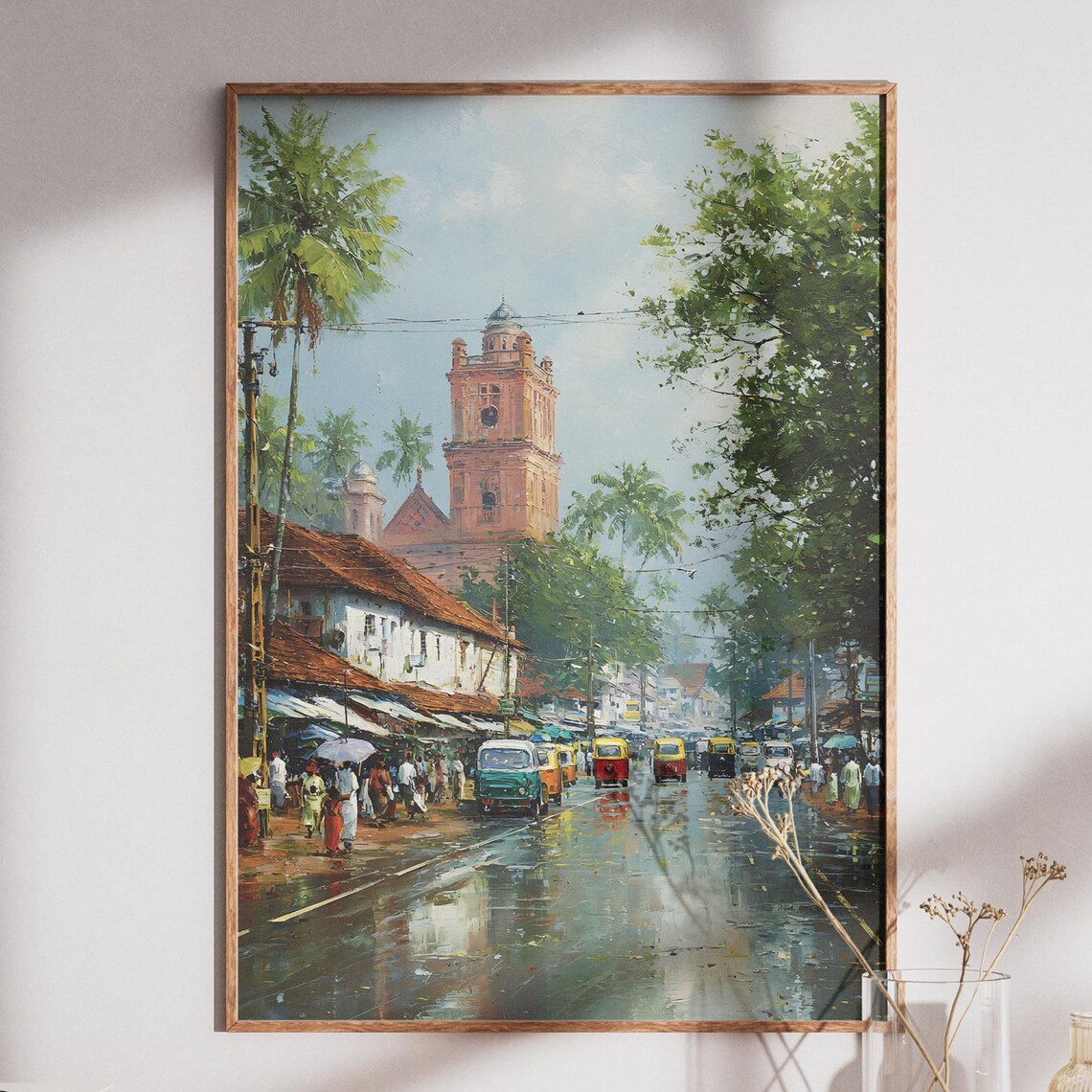 Kerala India Street Art Travel Poster, Rainy Day