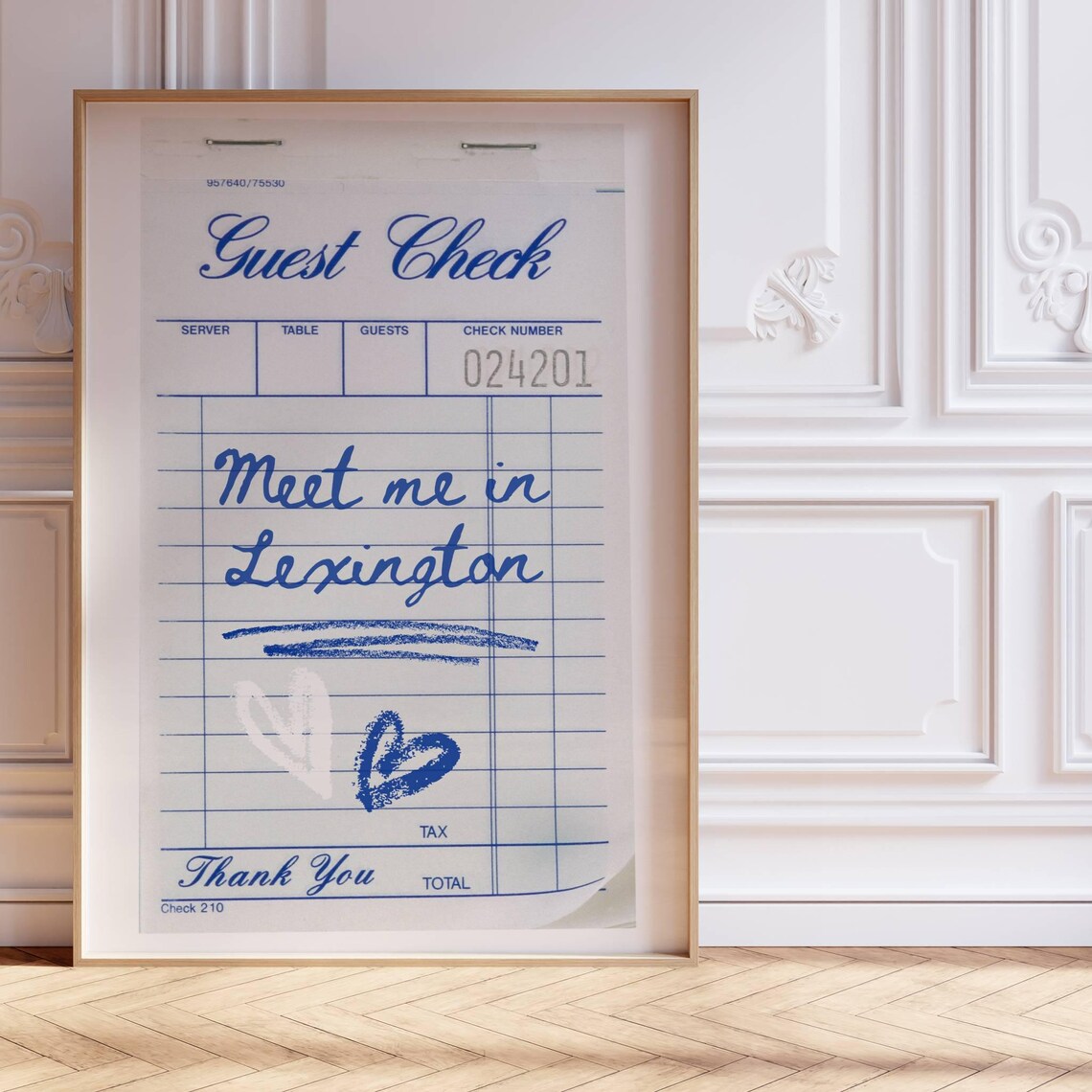 Meet Me In Lexington Guest Check Retro Diner Blue Art Poster