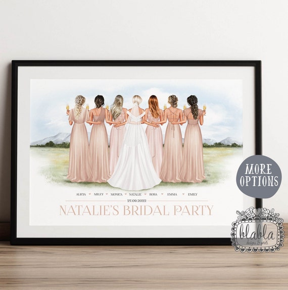Bride Squad Personalised Print Team Bride Drawing Bridal Party Custom Gift Gift For Bride Gift For Bridesmaids