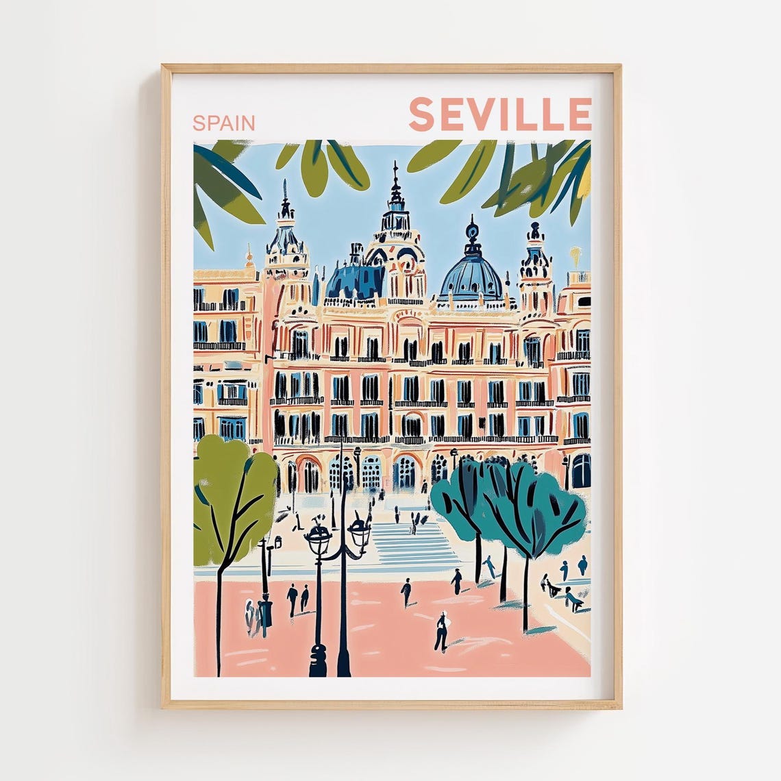 Seville Spain Plaza Historic Architecture Retro Travel Poster