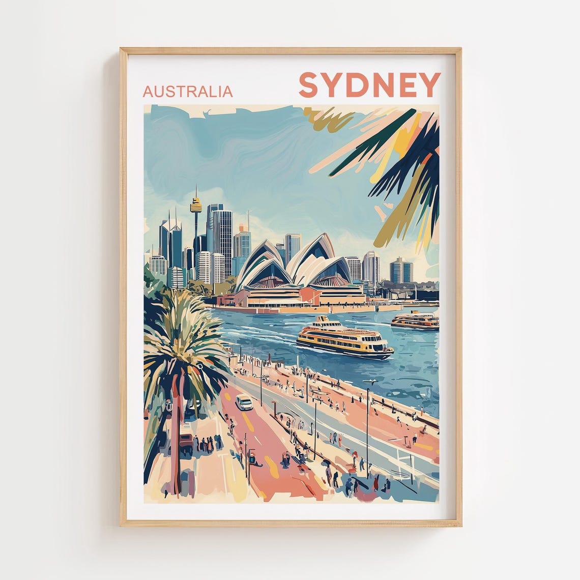 Sydney Australia Opera House Harbour Vibrant Retro Travel Poster