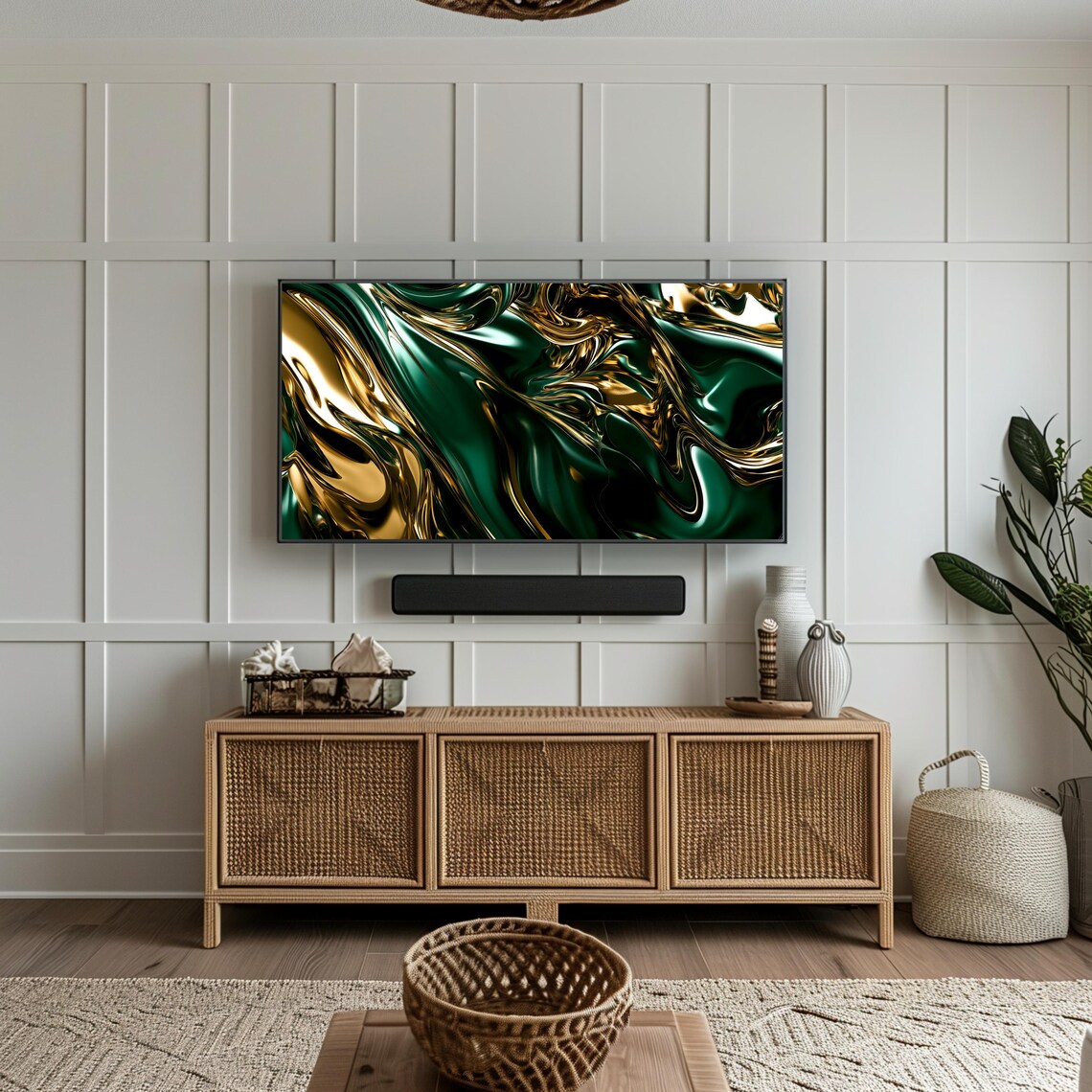 Abstract Liquid Marble Tv Art Frame Tv Artwork Metallic Gold And Deep Green Swirls Luxury Modern Wall Decor - Image 3