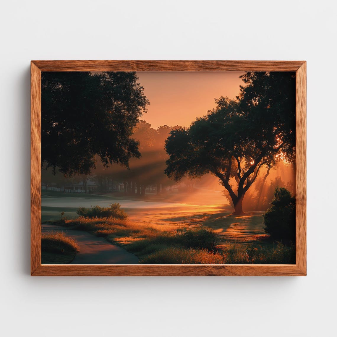 Misty Morning Golf Course Sunrise Trees Landscape Photo Poster
