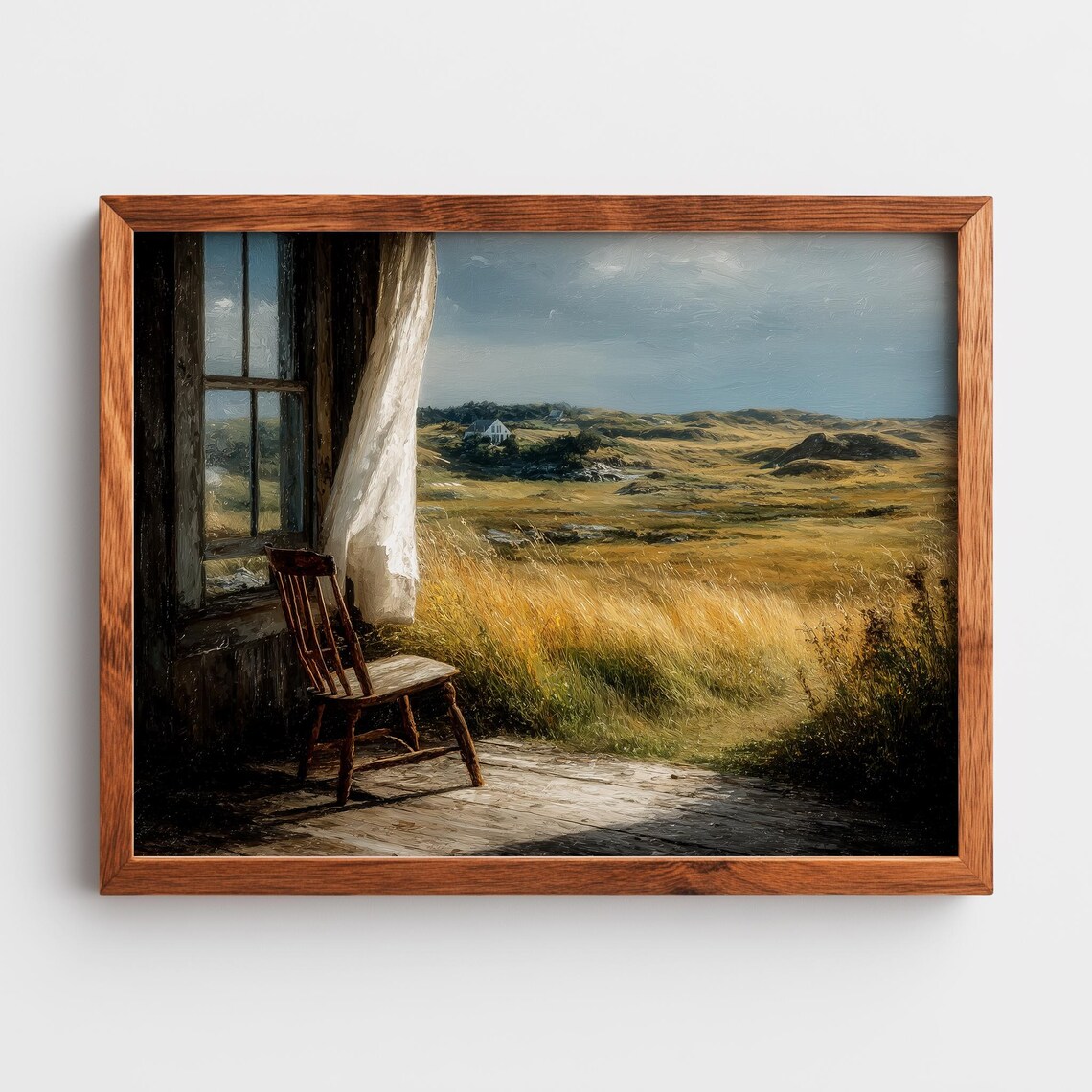 Rustic Farmhouse Porch Chair Golden Meadow Pastel Landscape Art Poster