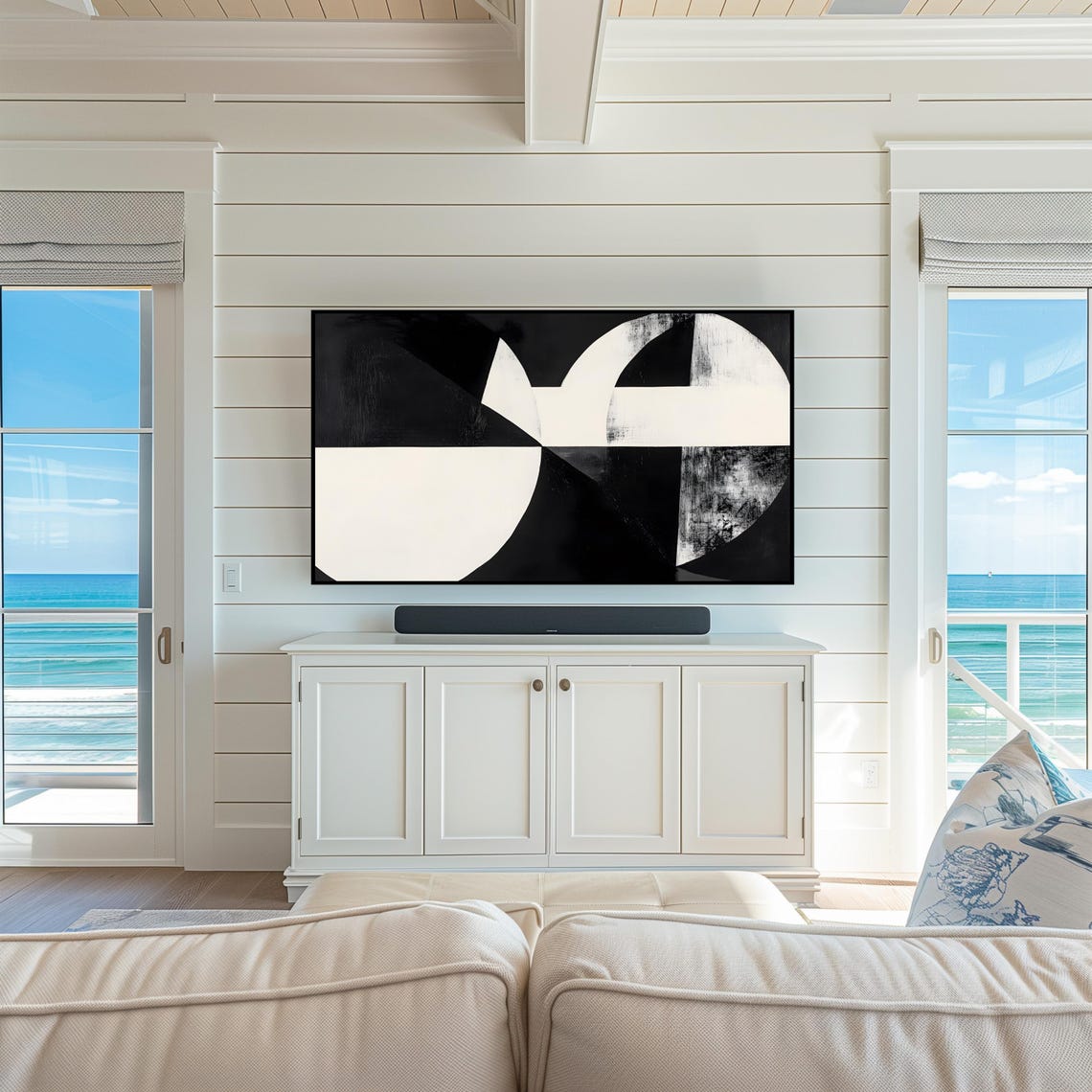 Minimalist Abstract Black And White Tv Art Frame Tv Artwork Bold Geometric Shapes With Modern Design Monochrome Wall Decor - Image 5