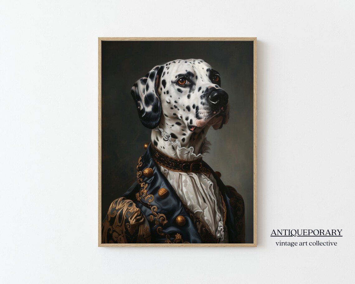 Noble Dalmatian Gentleman Jeweled Coat Ruff Collar Oil Portrait Poster
