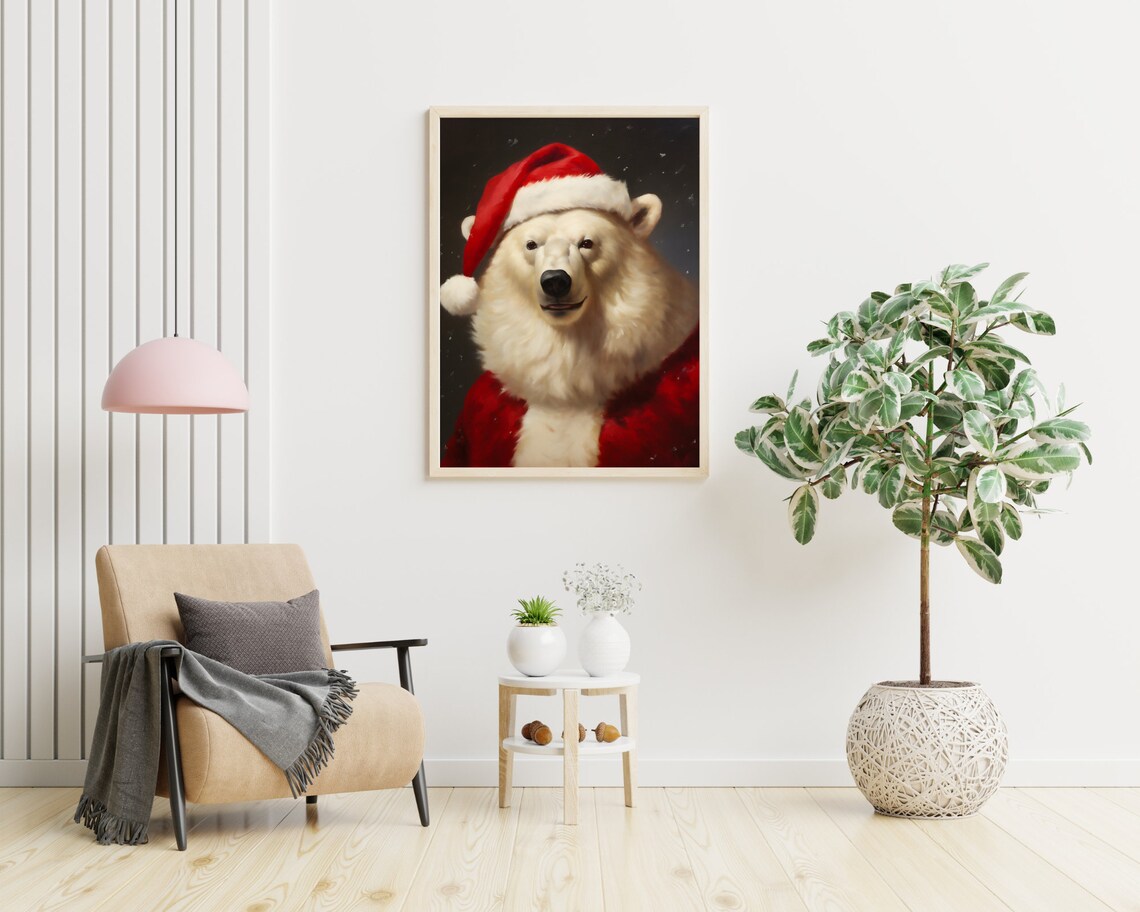 Christmas Santa Polar Bear Portrait Vintage Holiday Art Poster - Image 4
