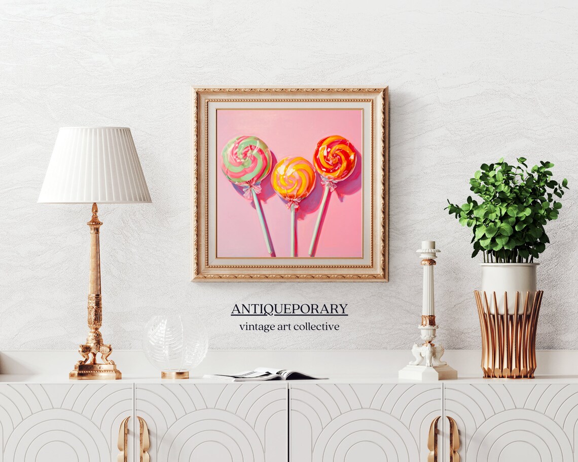 Colorful Swirl Lollipop Trio Pink Candy Art Fun Retro Style Poster